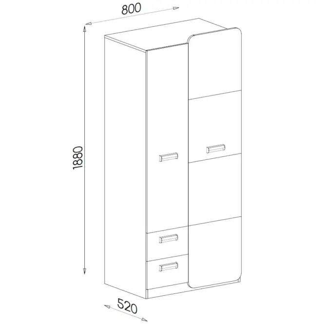 Skriňa Lorento 80 cm – brilantná biela/dub nash, dvojdverová, zásuvky