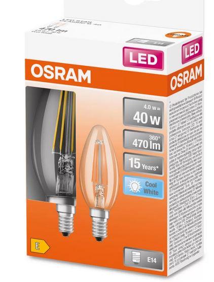 Žiarovka LED OSRAM FIL E14 B35 4W 4000K 2ks