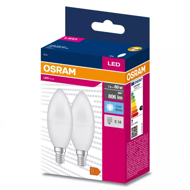 Žiarovka LED Osram E14 B35 7W 4000k 2 ks