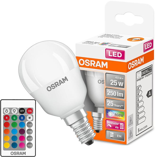 Žiarovka LED OSRAM E14 RGB P45 4,2W s diaľkovým ovládaním