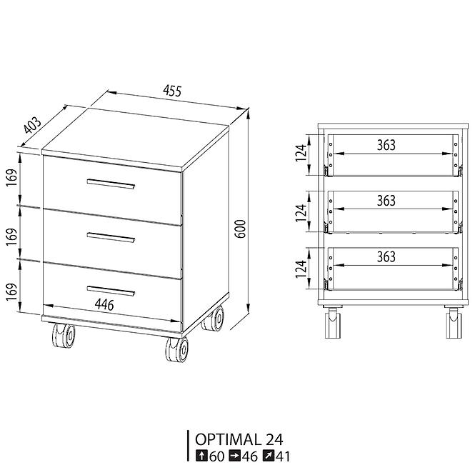 Zásuvkový diel na kolieskach   46 Optimal 24 dub sonoma,2