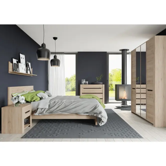 Skriňa Desjo 06 140cm so zrkadlom– dub san remo/hnedá uni, trojdverová,5