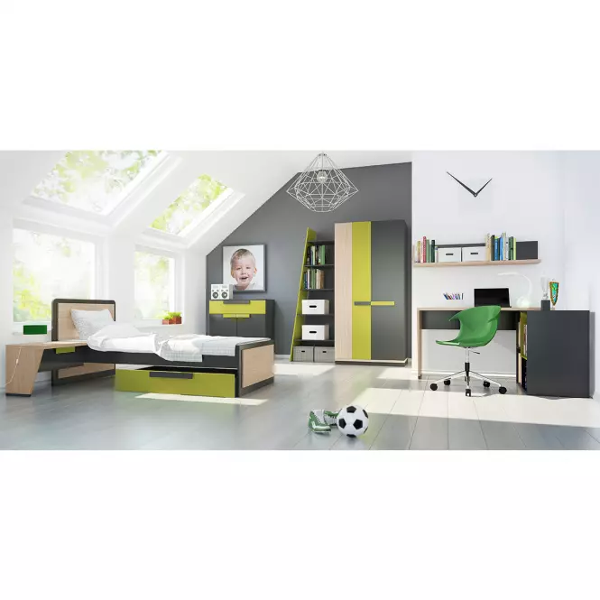 Nočná skrinka prawa 12 WOW graphite /zelená iguana/dub nag