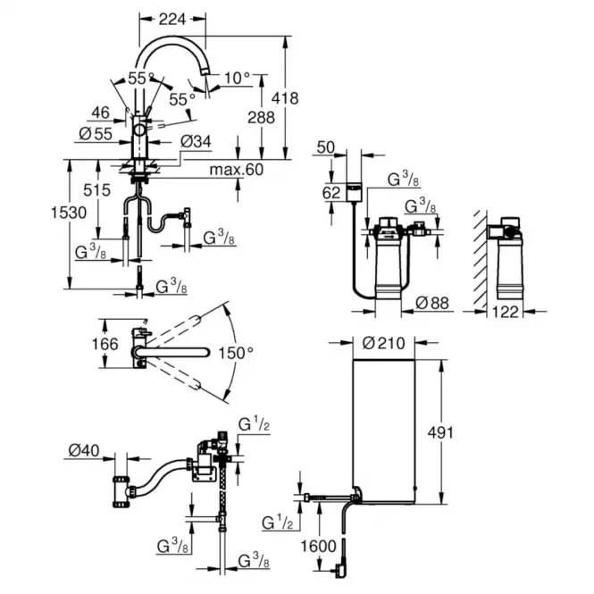 Batéria a bojler stojaci GROHE RED DUO 30079DC1,2