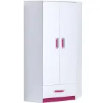 Rohová skriňa Trafiko 87 cm – biela/ružová, dvojdverová, zásuvky