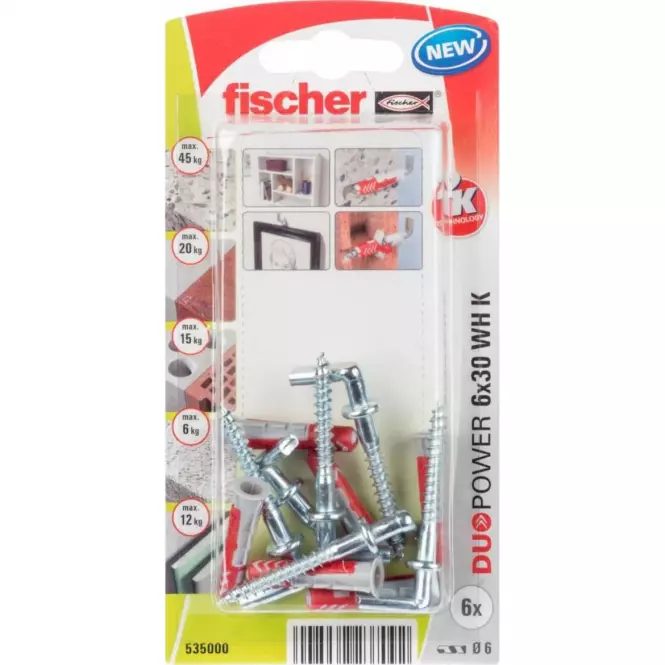 Fischer Univerzálna hmoždinka Duopower s jednoduchým hákom 6x30 WH K N,2