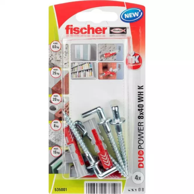 Fischer Univerzálna hmoždinka Duopower s jednoduchým hákom 8x40 WH K N