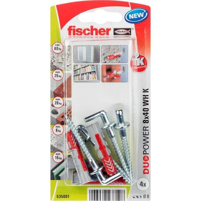 Fischer Univerzálna hmoždinka Duopower s jednoduchým hákom 8x40 WH K N