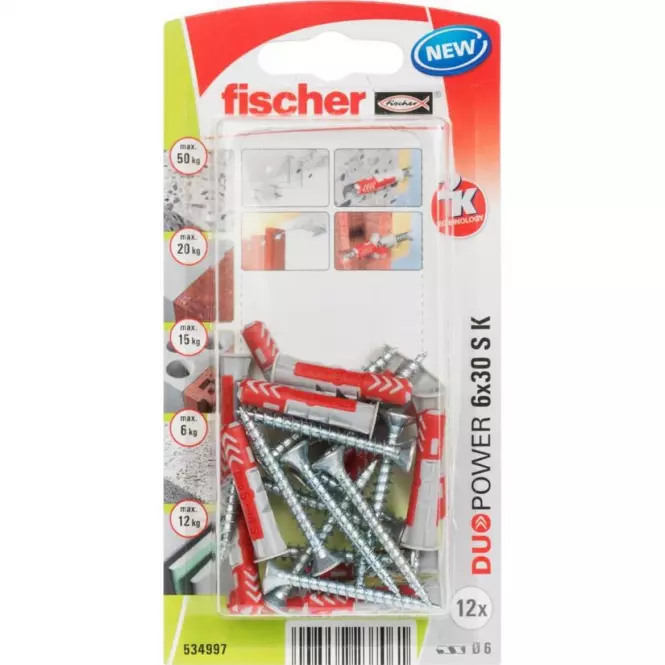 Fischer Univerzálna hmoždinka Duopowet so skrutkou 6x30 S K NV