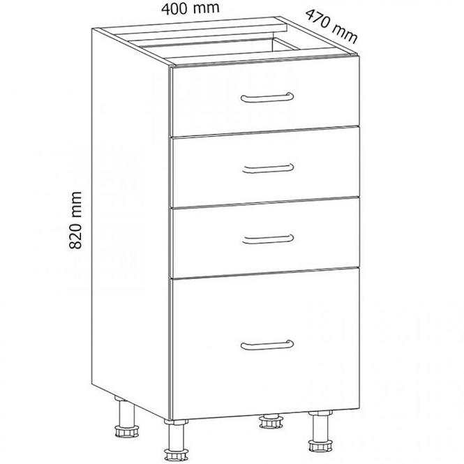 Kuchynská skrinka Linea D40S4 grey