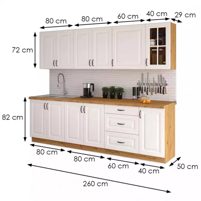 Kuchynská linka Stilo biela mat/artisan 260 bez dosku