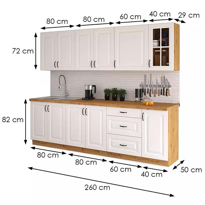 Kuchynská linka Stilo biela mat/artisan 260 bez dosku,2