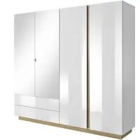 Skriňa Arco 220 cm so zrkadlom - dub grandson/biela lesk,štvordverová,zásuvky
