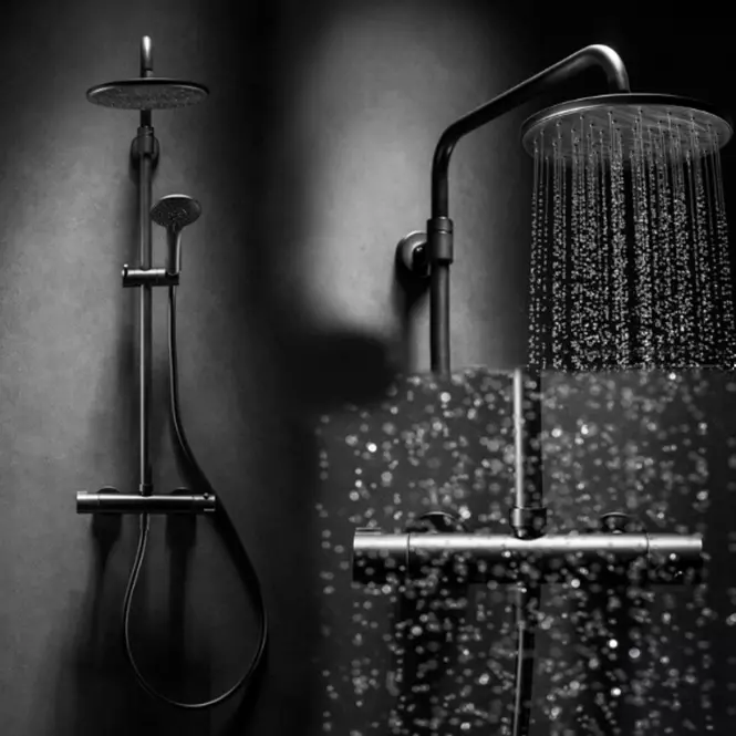 Moza Black Sprchový systém s funkciou dažďovej sprchy s termostatickým miešačom,3