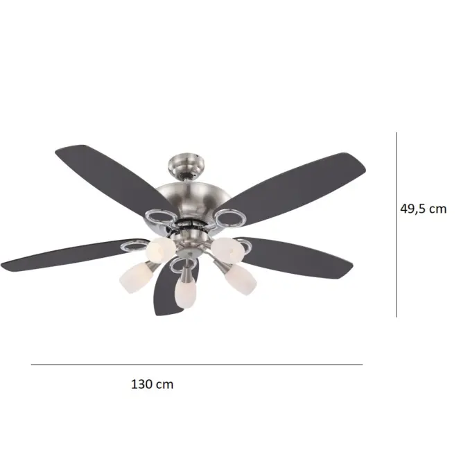 Stropný ventilátor s osvetlením 0337 5*E14 PL1
