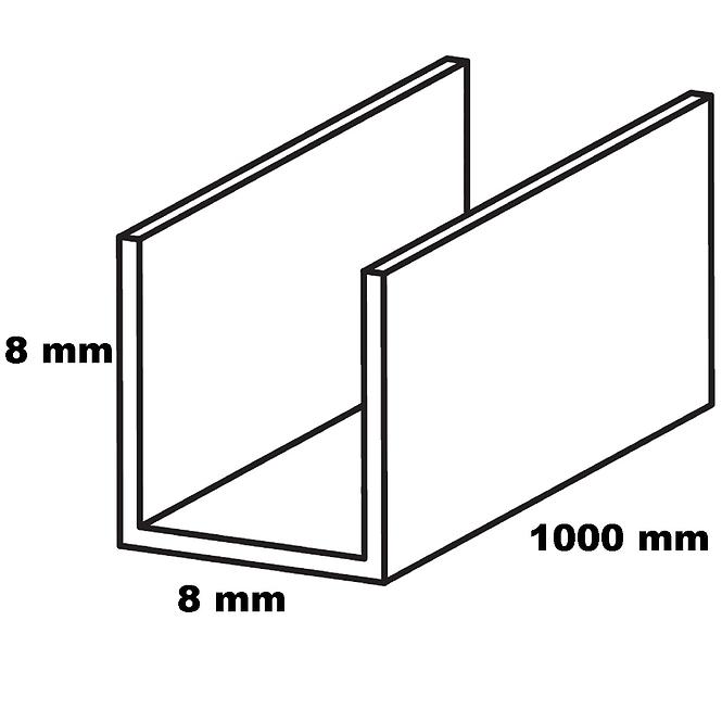 Profil forma U hliníkový strieborný 8x8x1000