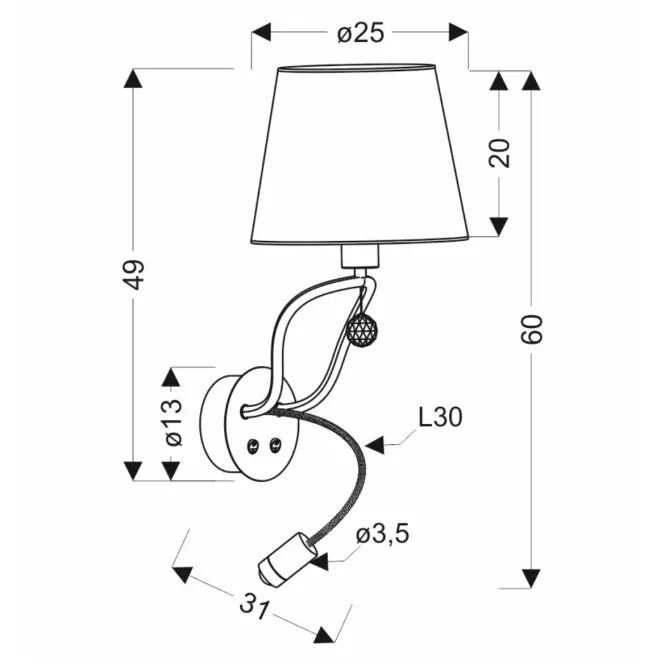Nástenná lampa A0029-220 Saria 1x 6 W E14 LED + 8 W LED čierno-zlatá 3000 K
