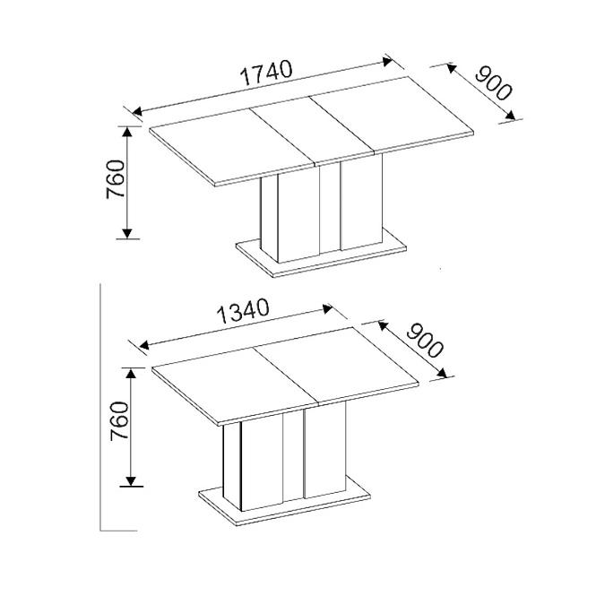 Rozkladací stôl Grays 134/174x90cm Beton/Bela