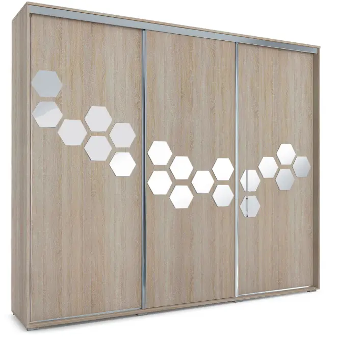 Skriňa s posuvnými dverami Wanda 278 cm so zrkadlom – sonoma, trojdverová