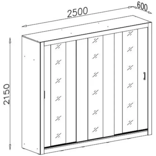 Skriňa s posuvnými dverami Duca 250cm so zrkadlom-biela, trojdverová