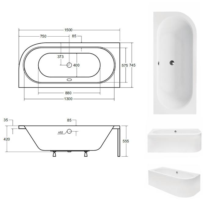 Vaňa Avita 150x75 L+nohy,3