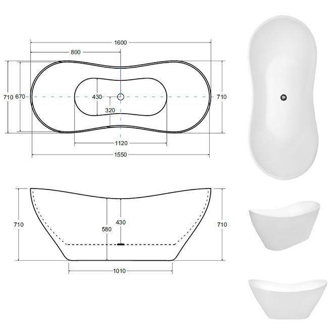 Voľne stojaca vaňa Viya 160x70 + klik-klak