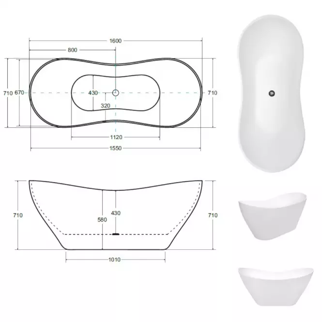 Voľne stojaca vaňa Viya 160x70 + klik-klak,5