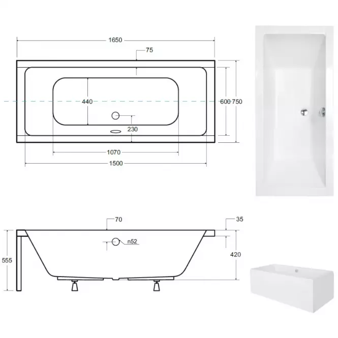 Vaňa Quadro 165/75+ nohy