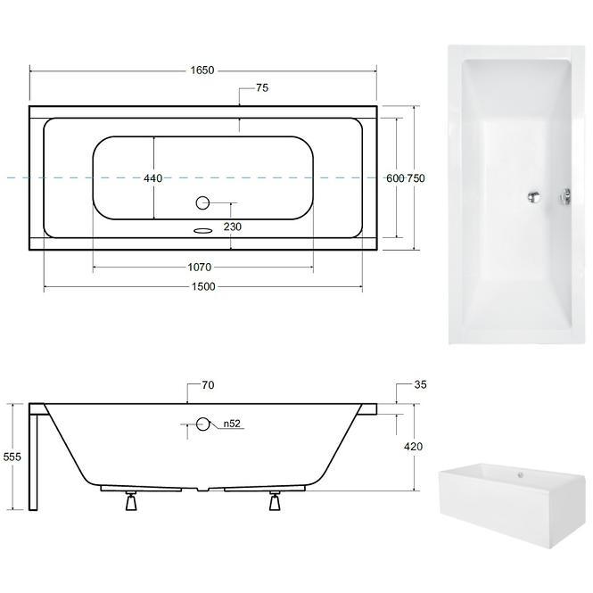 Vaňa Quadro 165/75+ nohy