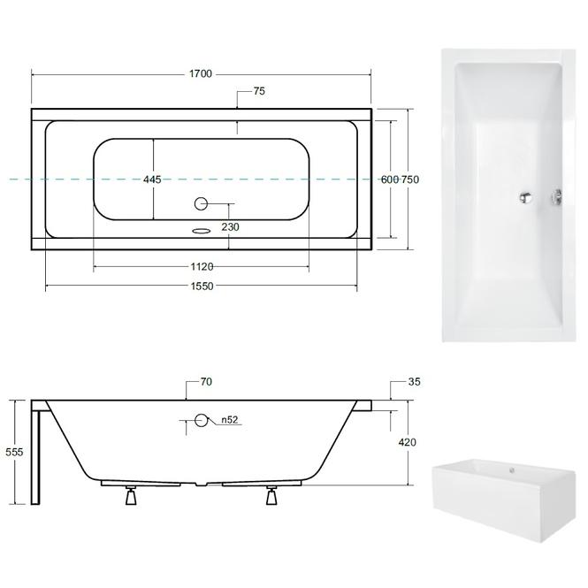 Vaňa Quadro 170/75+ nohy