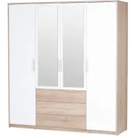 Skriňa Milo 02 187cm so zrkadlom – biela/dub sonoma, štvordverová, zásuvky