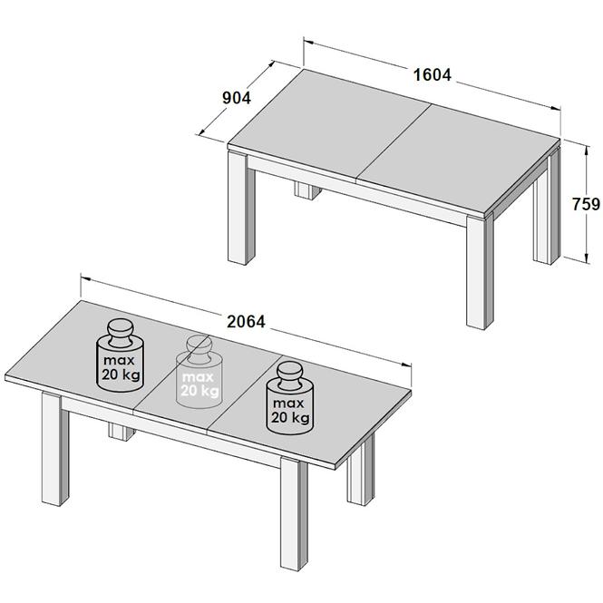 Rozkladací stôl Havanna 160/206x90 cm Staromodny dub