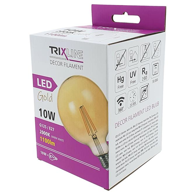 Žiarovka LED G125 10W E27 2000K Gold Decor Filament