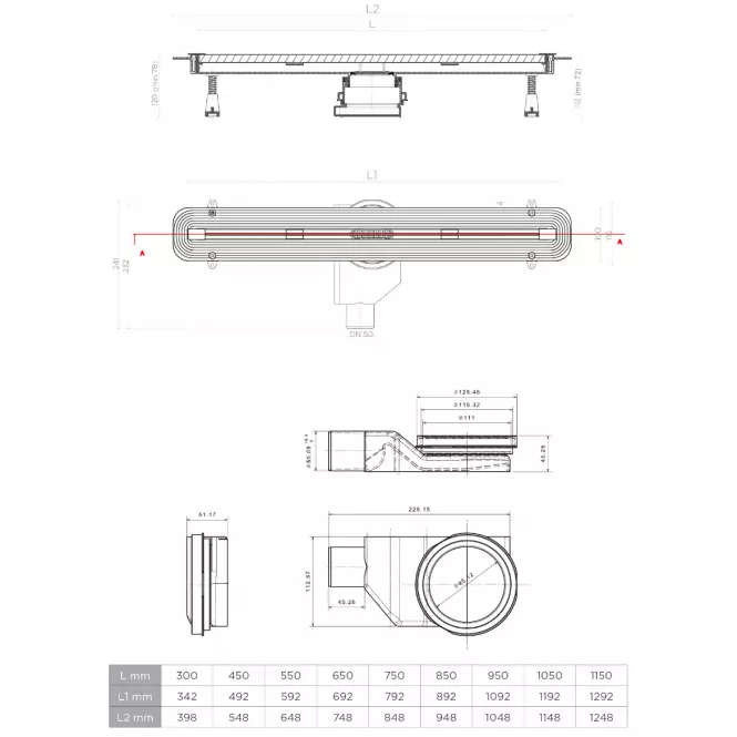 Odtokový žľab Confluo Slime Line 750,3