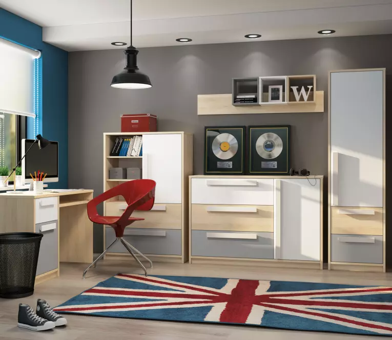 Rohová skriňa  01 Drop Buk Fjord/Biely/Šedá Platina,7