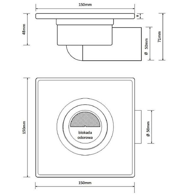 Podlahový odtok Axus mat 15x15 otočný 360 FI50 11312