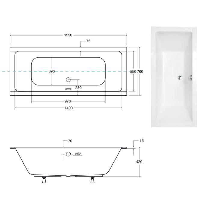 Vaňa Quadro Slim 155/70+ nohy