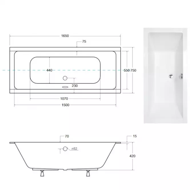 Vaňa Quadro Slim 165/75+ nohy