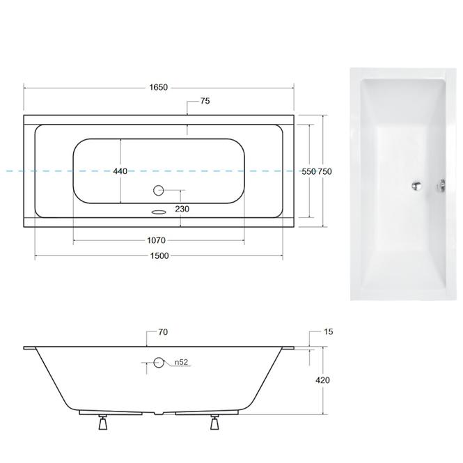 Vaňa Quadro Slim 165/75+ nohy