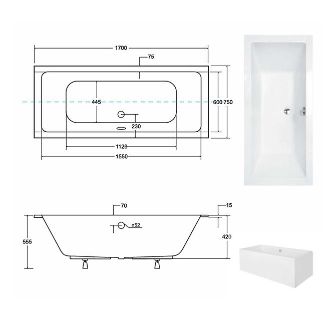 Vaňa Quadro Slim 170/75+ nohy