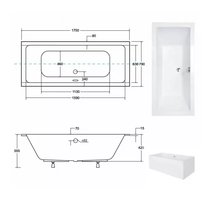 Vaňa Quadro Slim 175/80 + nohy