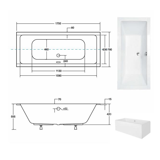 Vaňa Quadro Slim 175/80 + nohy