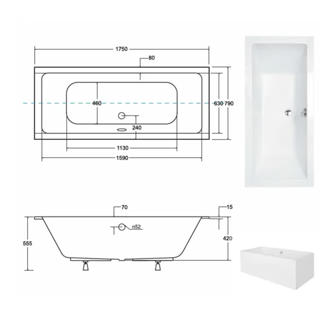 Vaňa Quadro Slim 175/80 + nohy,2
