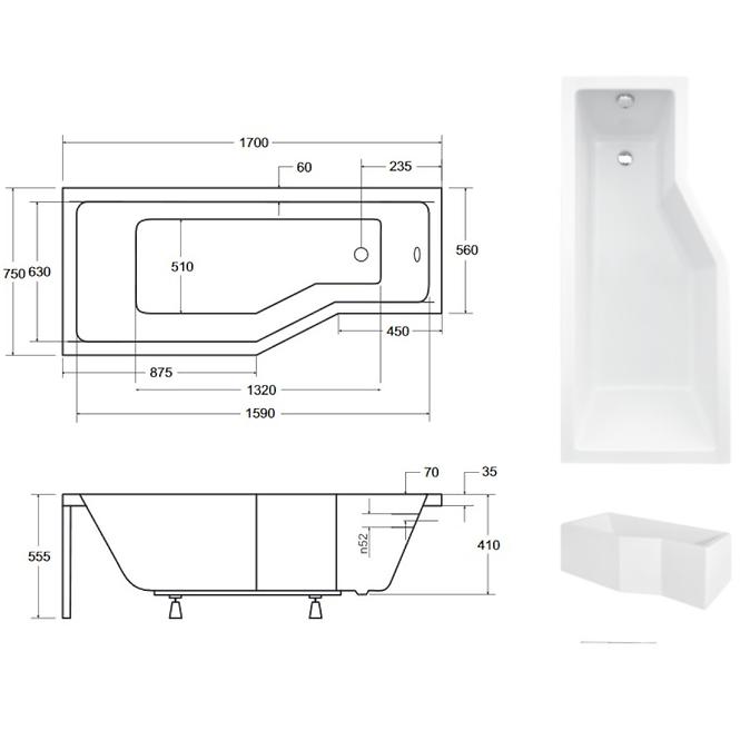 Vaňa Integra 170/75  L + vaňová zástena,4