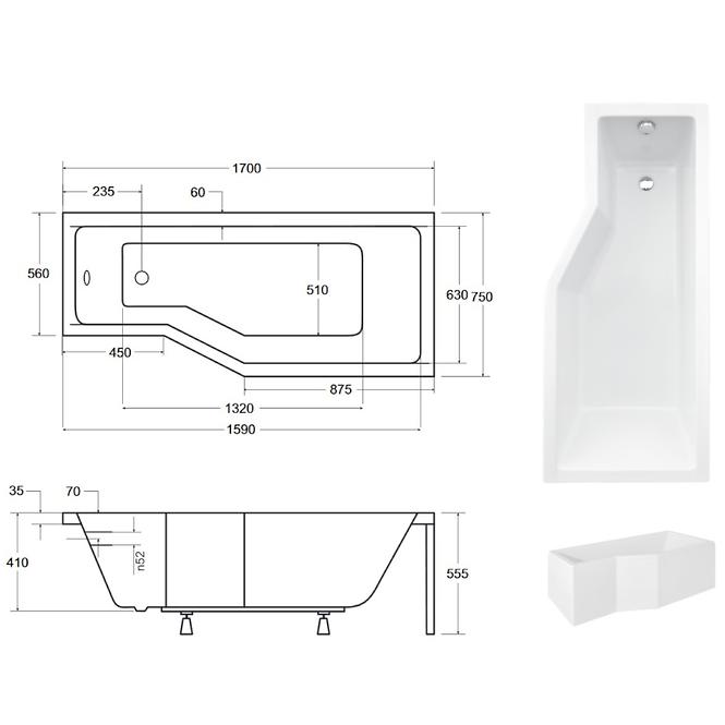 Vaňa Integra 170/75  P + vaňová zástena,4