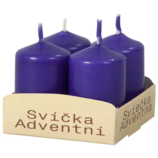 Adventná sviečka matná d4x6 cm fialová 4 ks
