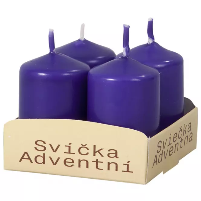 Adventná sviečka matná d4x6 cm fialová 4 ks