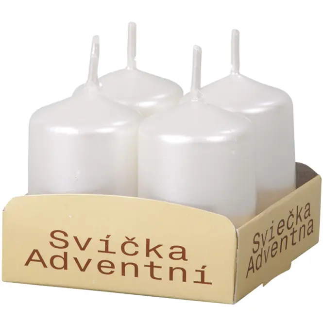 Adventná sviečka metalická lesklá d4x6 cm biela 4 ks