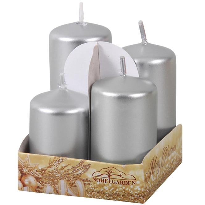 Svíčky adventní stupňovité metal lesk d4x6/7/8/9 cm 4 ks