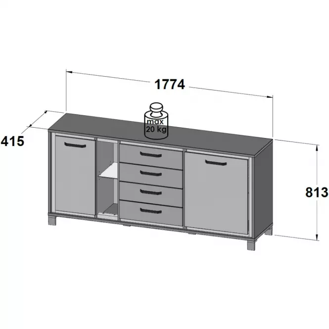 Komoda L Trondheim 2D4S TDHK242L Dub Artisan,3
